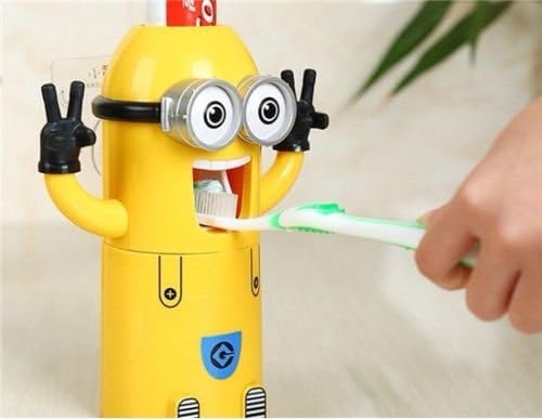 Minions Design Toothbrush Holder Auto Toothpaste Dispenser w/ Brush Cup (Two Eyes)