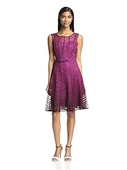 Fit-and-Flare Polyester Belted Lace Sheer Fitted Sleeveless  Dress