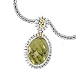 925 Silver & Green Quartz Oval Checkerboard Pendant with 18k Gold Accents