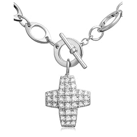 Sterling Silver Cubic Zirconia Pave Cross Pendant, 18"