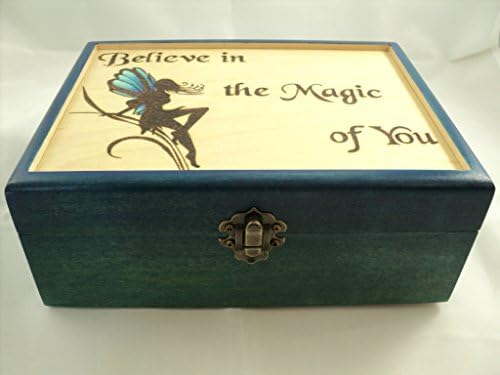 Maple Wood Wooden Woodburned Believe in the Magic of You Fairy and Inspirational Quote Jewelry Keepsake or Memory Box