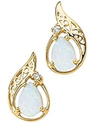 14K Yellow Gold Opal and Diamond Earrings -- LIFETIME WARRANTY