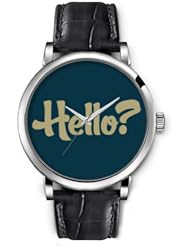 SPRAWL Aanalog Fashion Series Silver Ladies Watches of Genuine Black Leather Strap,Unique Wrist Watch for Women Girls Designed with Hello ?