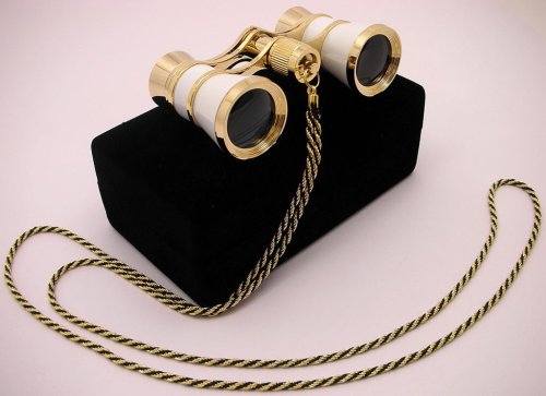Brilliant Opera Glasses Binoculars 3X in Case W/Chain (white)