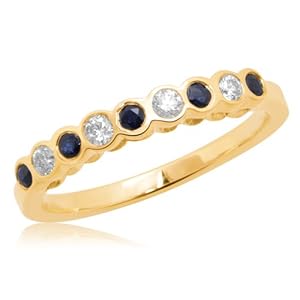 10k Yellow Gold Bezel-Set Round Sapphire and Diamond Stack Ring, Size 4 by