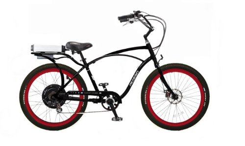 Pedego Classic Cruiser Black with Red Rims Tire/Seat Package: Black Balloon