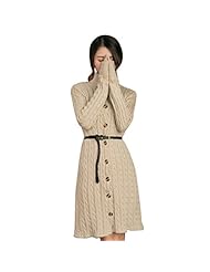 Long Sleeves Fall Winter Belted Turtleneck Sweater Knit  Dress