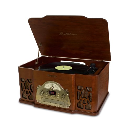 Electrohome Winston 3-in-1 Vintage Classic Turntable Real Wood Stereo System with AM/FM Radio, CD & Full Size Record Player - EANOS501