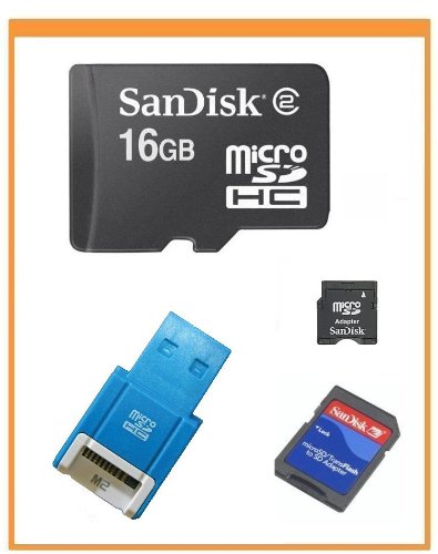 SanDisk 16GB MicroSDHC Memory Card with Adapter + SanDisk MicroSDHC to MiniSDHC Adapter + USB2.0 High Speed Card Reader