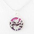 Small Round Bird Pendant in Sterling Silver with Pink and Purple Epoxy on a 16" Sterling Snake Chain, #8314