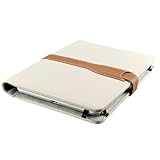 M-Edge Prodigy Genuine Leather Kindle Jacket with Hinge (Fits 6" Display, Latest Generation Kindle), Pebbled Cream w/ Saddle)