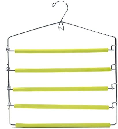 SharPlus Chrome Foam Padded Rack Slack Organizer Pants Hangers Belt Hanger ( 4 Swing Arm Tiers With Belt Hook ),Set of 1,Green