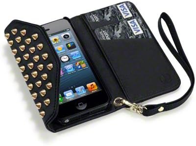 Black iPhone 5 Covert Branded Trendy Studded Rock Chic Purse Style Case / Cover / Pouch