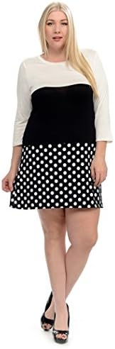 FIT Women's Scoop Neck Color block 3/4 sleeve Dress PLUS SIZE (3X-Large, White / Black)