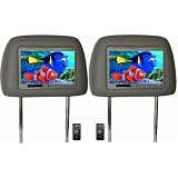 Gray Pair 7 Headrest Lcd TFT Monitors with Wireless Remotes and RCA Connections 