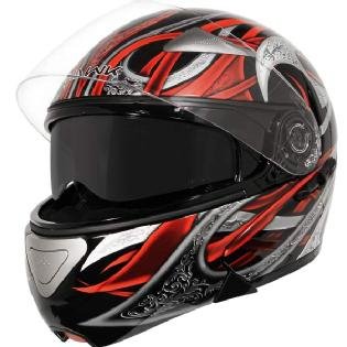 Hawk GLD-908 Red Metal Veins Modular Helmet Sz L