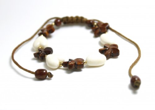 Koa Wood Plumeria & Bone Heart Bracelet