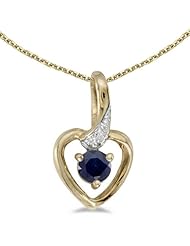 14k Yellow Gold Round Sapphire And Diamond Heart Pendant plus 18" Chain