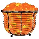 WBM 8-Inch Wide and 7-Inch Tall Round Basket Lamp filled with Himalayan Natural Crystal Salt Chuncks