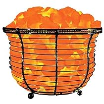 WBM 8-Inch Wide and 7-Inch Tall Round Basket Lamp filled with Himalayan Natural Crystal Salt Chuncks
