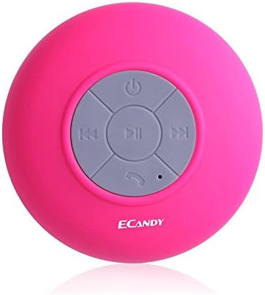 Ecandy Water Resistant Bluetooth 3.0 Shower Speaker, Handsfree Portable Speakerphone with Built-in Mic, 6hrs of playtime, Control Buttons and Dedicated Suction Cup (Rose)