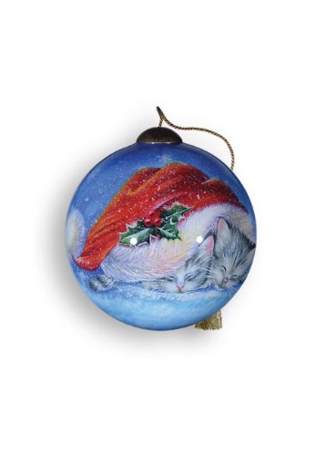 Ne’Qwa Art Meowy Christmas – New for 2012 – Glass Ornament Hand-Painted Reverse Painting Distinctive 728-NEQ