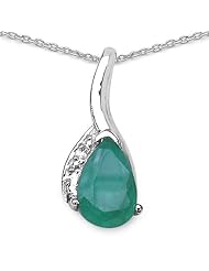 0.90 Carat Genuine Emerald Sterling Silver Pendant Necklace. 18"