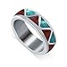 Gem Avenue Men's 925 Sterling Silver Turquoise and Coral Gemstone Southwestern Style 6mm Band