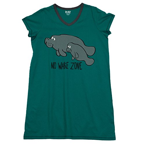 LazyOne Womens No Wake Zone Manatee Nightshirt V Neck