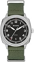 Bulova Military Men's UHF Watch with Black Dial Analogue Display and Green Canvas Strap 96B229