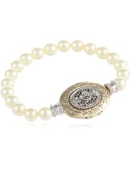 Signature 1928 "1928 Signature Collection" Pearl Etched Locket Stretch Bracelet, 6"