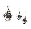 Sterling Silver and 14K Yellow Gold Cabochon Amethyst Earrings and Pendant