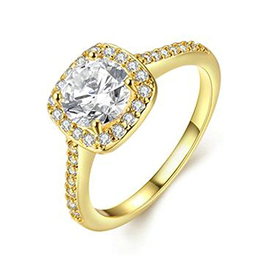 Women Wedding Bands Gold Plated Cubic Zirconia Cushion Solitaire Engagement Ring Halo by Aienid
