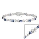 Sterling Silver Simulated Tanzanite CZ Bracelet with Simulated Diamond CZ