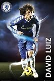 LAMINATED David Luiz Poster, 61cm x 91.5cm The Brazilian Chelsea Defender Guards The Goal In His Teams Royal Blue Kit