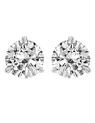 Diamond Stud Earrings Round Brilliant Shape White Gold 18K 3 Prong Screw Back ( J Color SI2 Clarity 2 Carat t.w. Weight )