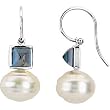 14K White Gold Paspaley South Sea Cultured Fine Circle Pearl and London Blue Topaz Earrings - 12.00mm