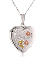 Sterling Silver #1 Grandma Inscription with Hand Engraved Tricolor Heart Locket Necklace, 18"
