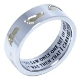 Footprints in the Sand Ring - Top Quality Stainless Steel Ring with18K Gold Footprints - Inspirational jewelry for men or women with Christian Foot Prints Quote. SIZE 6