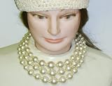 Three Strand Simulated Ivory Pearls Short Chain Necklace Ear Rings for Women and Teens