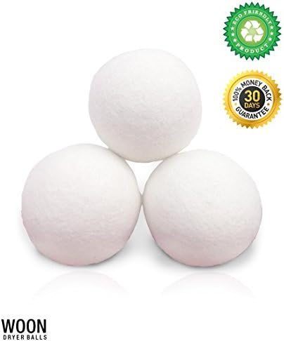 Woon Wool Dryer Balls Jumbo Xl 3-pack 100% Newzealand Felted Wool Eco-friendly, Unscented, Handmade, Organic, Natural Laundry Fabric Softener for Soft, Anti Static, Wrinkle Free Baby Cloth Diapers, Baby Shower Gift Sets, 30 DAY MONEY BACK GUARANTEED