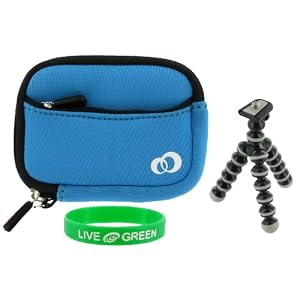 Neoprene Sleeve (Smurf Blue) Case and Premium Tripod for Sony Cybershot DSCW120 Digital Camera Blue