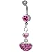pug49  - Belly Navel Rings Pink Double Heart Pendant Body