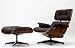 Modern Classic Plywood Lounge Chair & Ottoman with Palisander Base & Brown Leather Uphostery