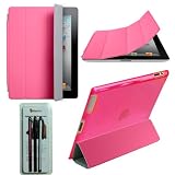 Pink Smart Cover + Rasfox Pink Snap On Hard Protective Back Case + 3 Stylus Pen Pack For Apple iPad 2 (3G & WIFI)