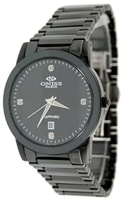 Oniss #ON606-MGM1 Men's Paley Faceted Crystal Black Ceramic Watch