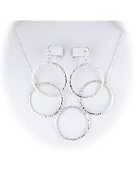 Sterling Silver Flat Hammered Circle Large Links Necklace Earrings Italy