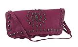 Plum Purple Pebblegrain Vinyl Clutch Purse with Skull Studs