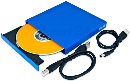 Masterizzatore USB DVD-RW Esterno in colore Blu per Packard Bell Dot. Incluso cavo USB. Ultra piatto e leggero Slimeline Design. Plug & Play. Di e-port24®.
