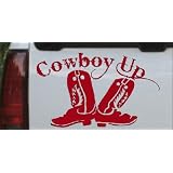 8in X 4.9in Red -- Cowboy Up With Boots Rodeo Western Car Window Wall Laptop Decal... by Rad Dezigns